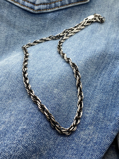 Sterling Silver Gunmetal Rope Chain
