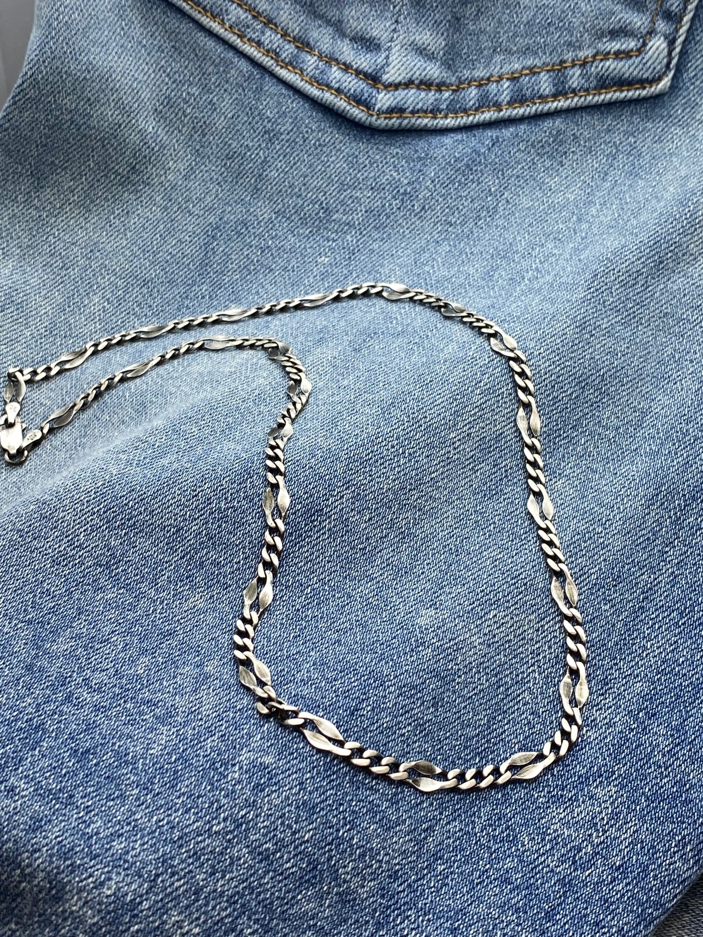 Sterling Silver Gunmetal Figaro Necklace