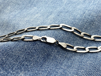 Sterling Silver Gunmetal Long Curb Chain