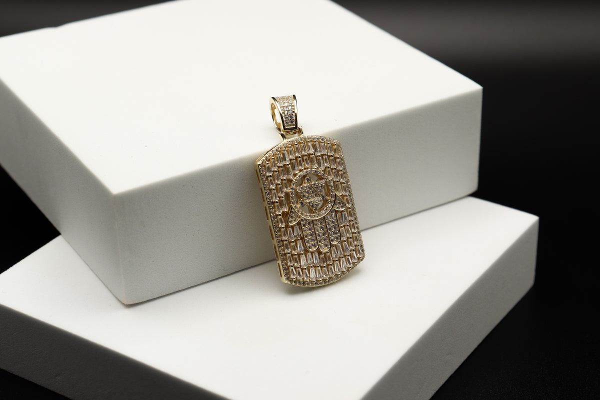 Sterling Silver Star Of David Hamsa Hand Tag Pendant