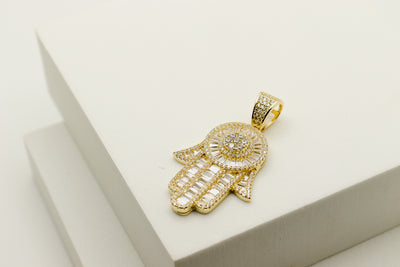 Sterling Silver Baguette Hamsa Hand Pendant