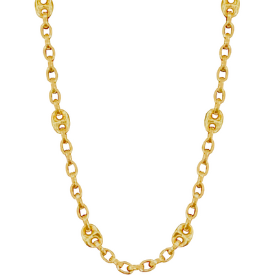 10K Gold Puff Mariner + Anchor Chain Necklace