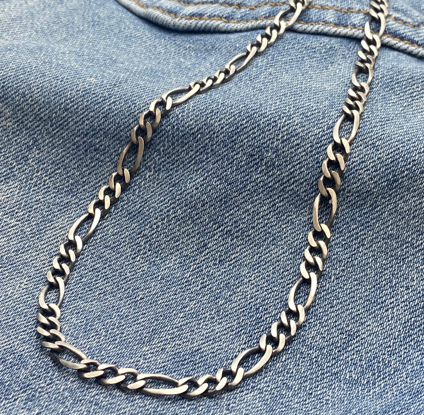 Sterling Silver Gunmetal Figaro Link Chain Necklace